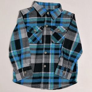 Healthtex Plaid Black And Teal Flannel